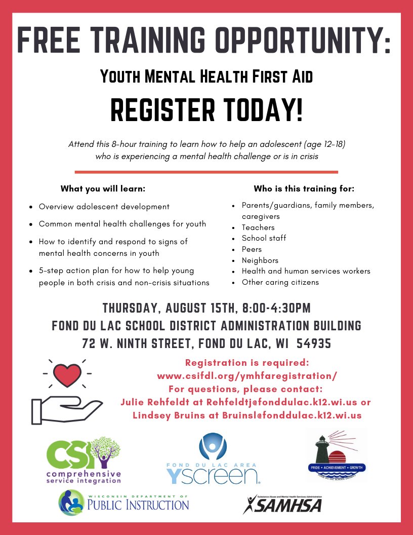 Registration: Youth Mental Health First Aid Training - CSI Fond du Lac